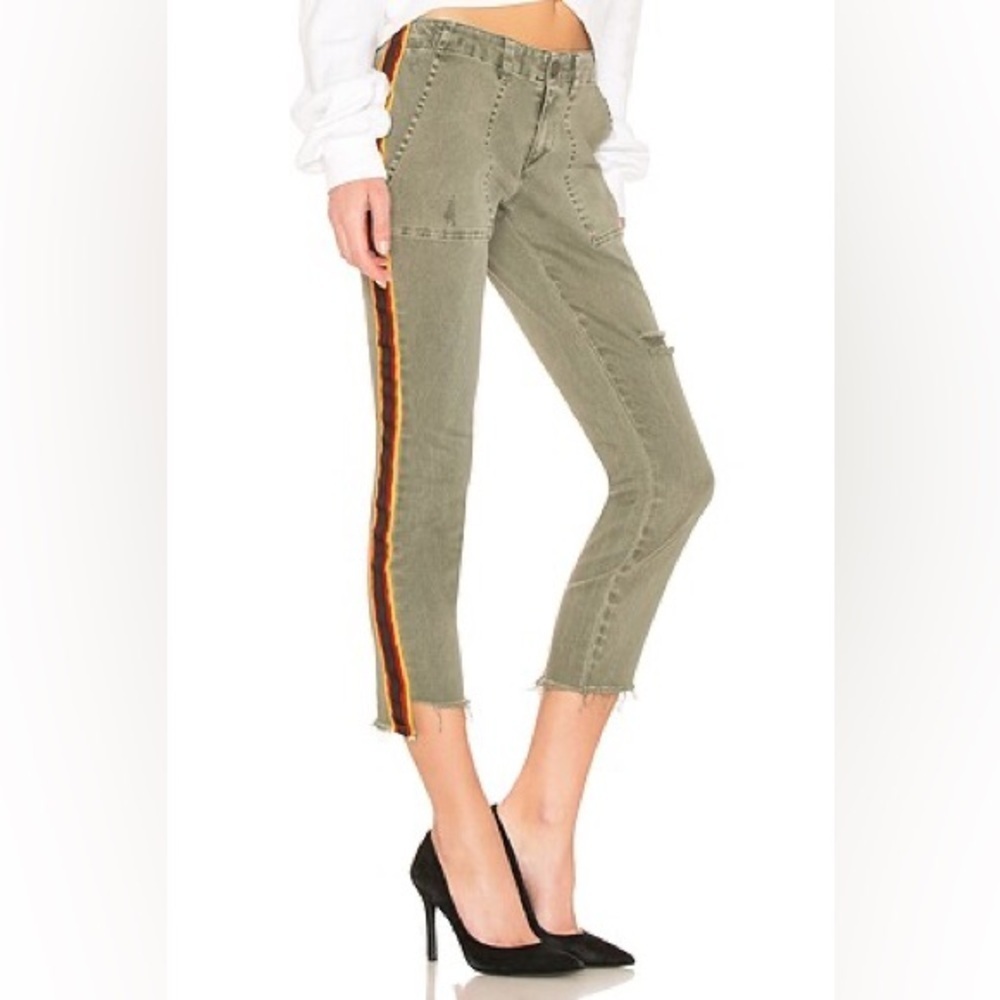 NWOT Pam & Gela Uniform Side Stripe Utility Jeans in Olive Size 26